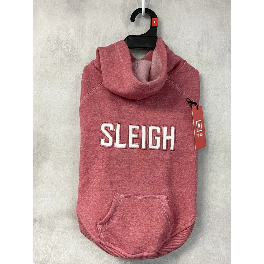 Reddy Sleigh Pet Hoodie Dog Size L Red Heathered Fleece Warm Holiday Minimalist